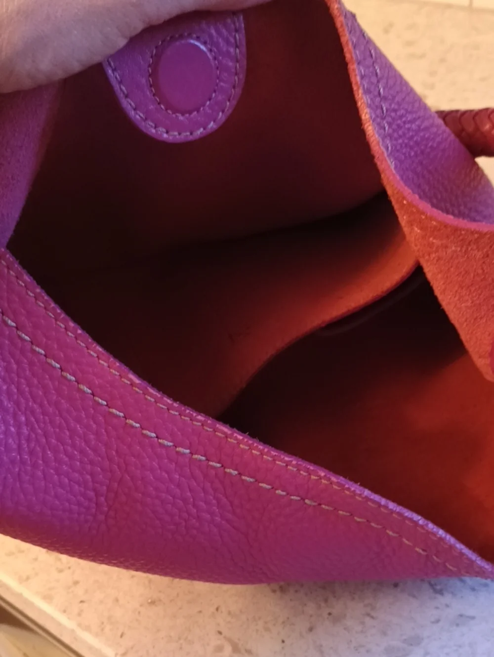 Cole Haan Hot Pink Pebbled Leather Shoulder Bag With Braided Top Handle-pouch